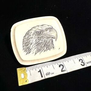 Vintage 70s 80s Artisan Scrimshaw Etched Eagle Belt Buckle Nature Equestrian